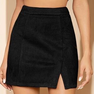 Faux Suede Mini Skirt with Zipper, High Waist Bodycon A-Line Side Split - Small